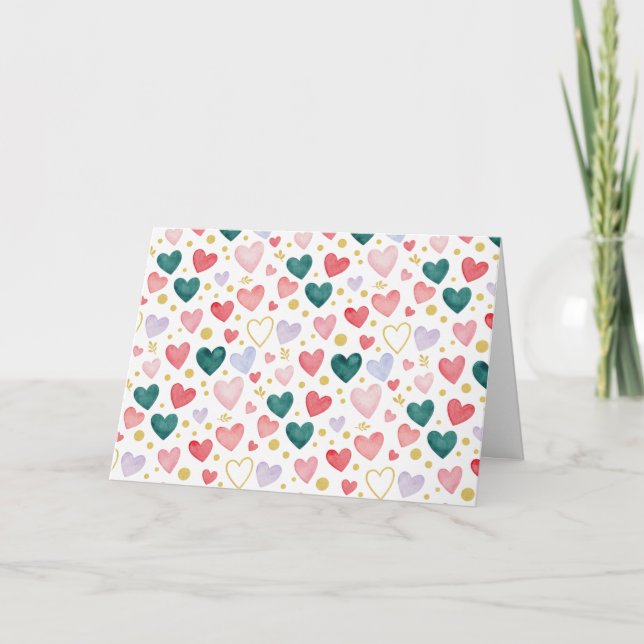 Tarjeta Enchanted Evergreen & Rose Watercolor Hearts (Anverso)