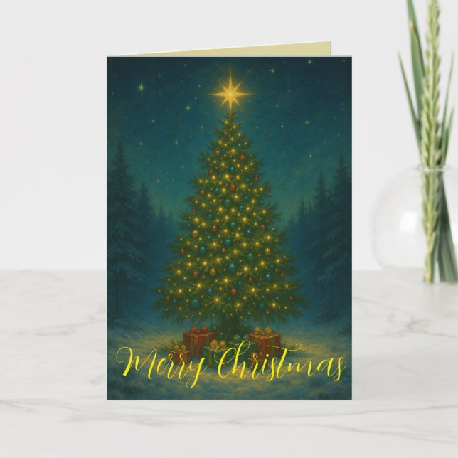 Tarjeta Enchanting Christmas Tree Midnight Forest Custom  (Anverso)