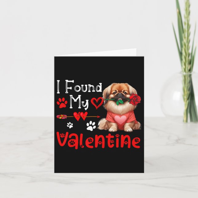 Tarjeta Encontré a mi valentín pekinés con flor lindo él (Anverso)