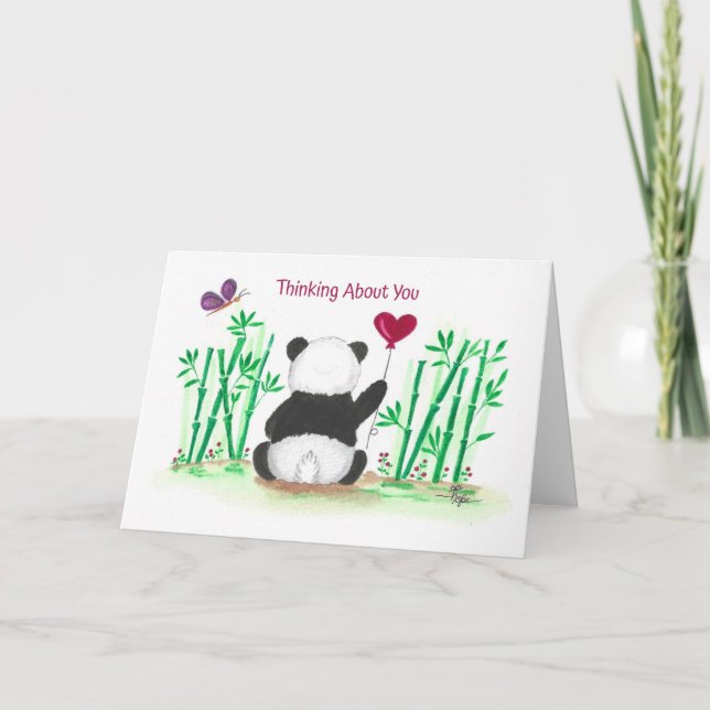 Tarjeta Encouragement Panda Bamboo Butterfly Heart Balloon (Anverso)
