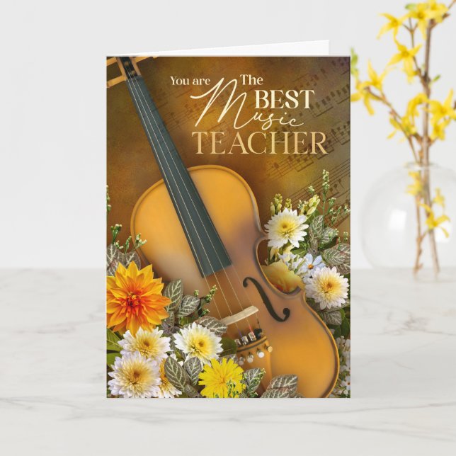 Tarjeta End-Of-Year Violin Music Teacher Thank You Card (flor amarilla)