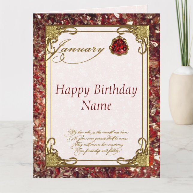 Tarjeta Enero Garnet Birthstone 8.5X11 Cumpleaños (Anverso)