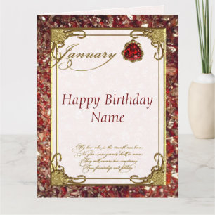 Tarjeta Enero Garnet Birthstone 8.5X11 Cumpleaños