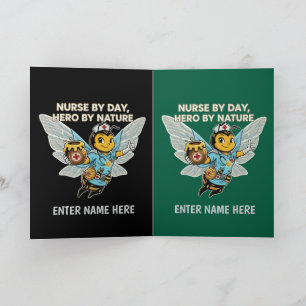 Tarjeta Enfermera Abeja Héroe Caricatura Retro Médica Asis