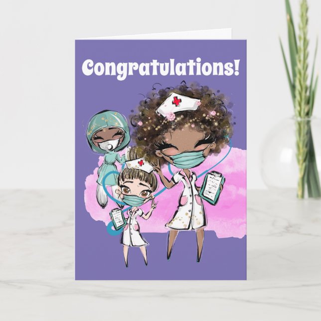 Tarjeta Enfermera afroamericana mascarilla adorable médica (Anverso)