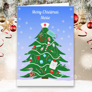 Tarjeta Enfermera árbol de navidad con suministros de enfe