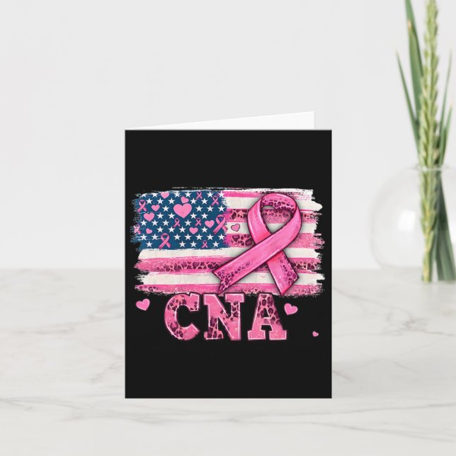 Tarjeta Enfermera Bandera Estadounidense Cinta rosa Cáncer (Anverso)