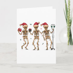 Tarjeta Enfermera de Navidad Esqueletos Bailando Gorro de