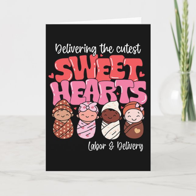 Tarjeta Enfermera de parto de labor entregando dulces dulz (Anverso)