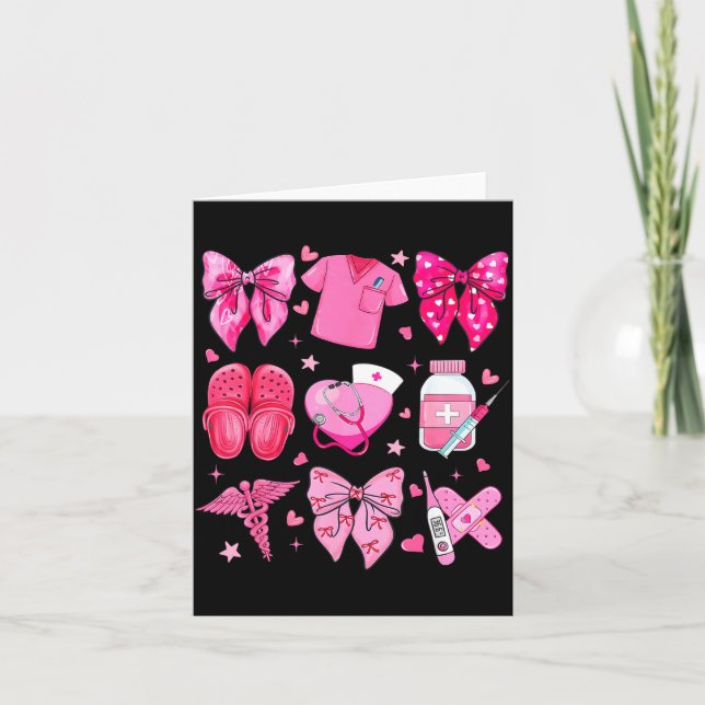 Tarjeta Enfermera de San Valentín Nk Bow Rn Pct Cna Enferm (Anverso)