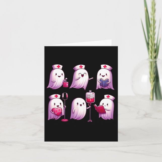 Tarjeta Enfermera fantasma Halloween Crew Funny Scrub Er R (Anverso)