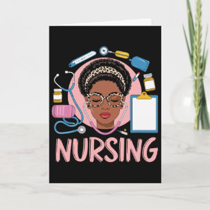 Tarjeta Enfermera Fuerte Negra Chica Afro Melanina African