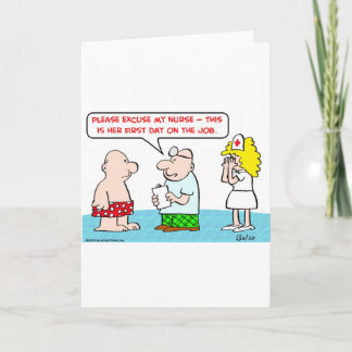 Tarjeta enfermera primer día en el trabajo