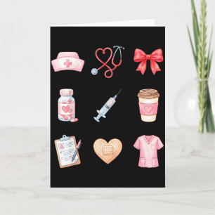 Tarjeta Enfermera Rosa Stethoscope Scrubs Corazón Medi San