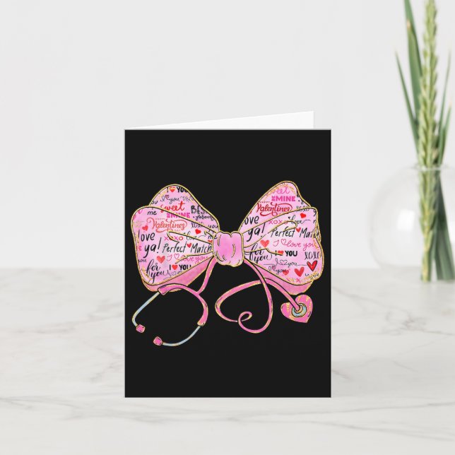 Tarjeta Enfermera San Valentín Coquette Estetoscopio Arco  (Anverso)