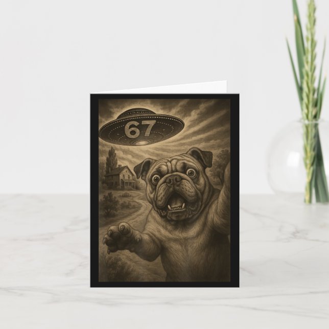 Tarjeta English Bulldog Dog Selfie 67 Meme Six Seven Funny (Anverso)