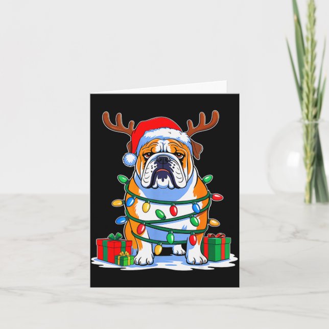 Tarjeta English Bulldog Dog Tree Christmas Lights Funny Xm (Anverso)