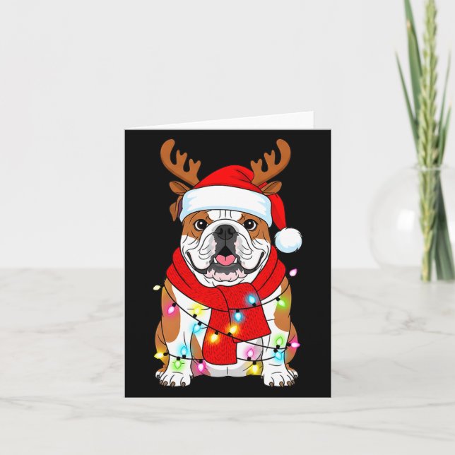 Tarjeta English Bulldog Dog Tree Christmas Lights Xmas Paj (Anverso)