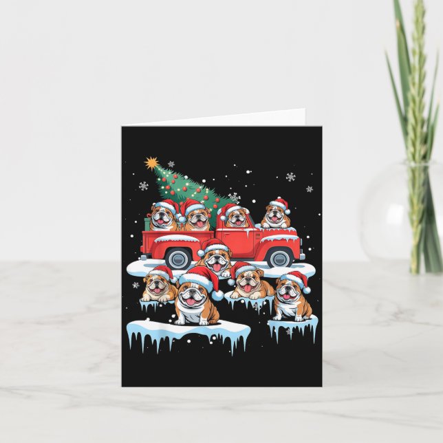 Tarjeta English Bulldog Riding Red Truck Ugly Sweater Chri (Anverso)