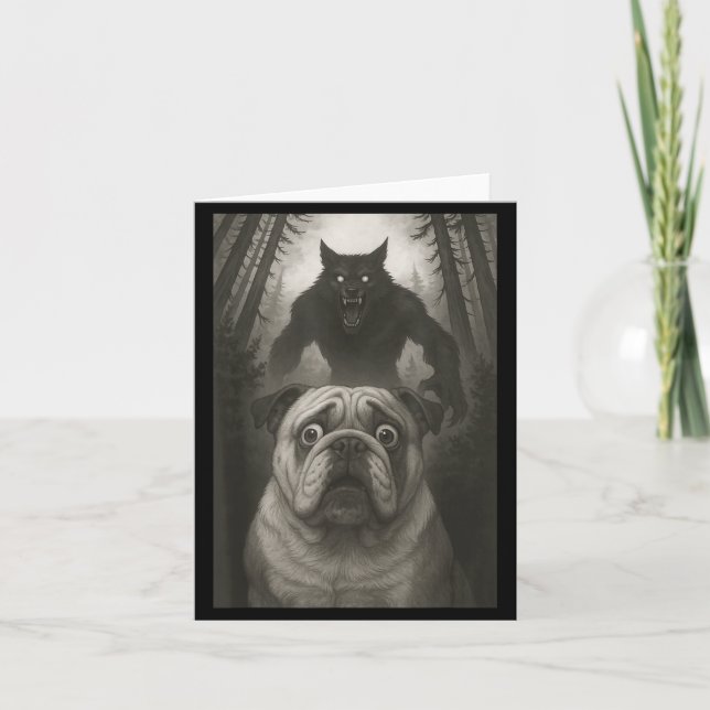 Tarjeta English Bulldog Selfie With Werewolf Funny  (Anverso)