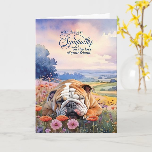 Tarjeta English Bulldog with Wildflowers Pet Sympathy (flor amarilla)