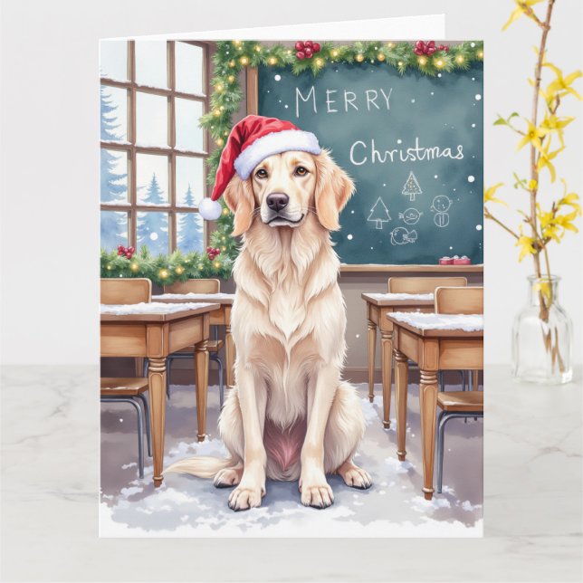 Tarjeta English Setter Cozy Classroom Teacher Santa (flor amarilla)