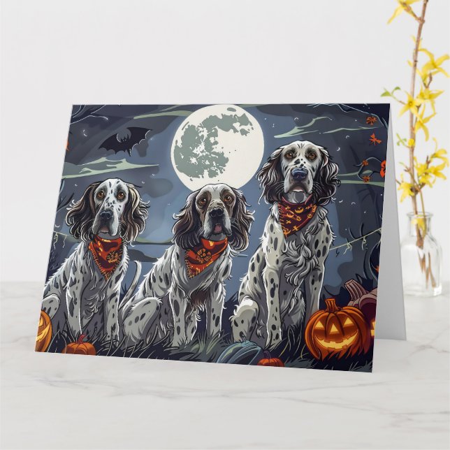 Tarjeta English Setter Halloween Spooky (flor amarilla)