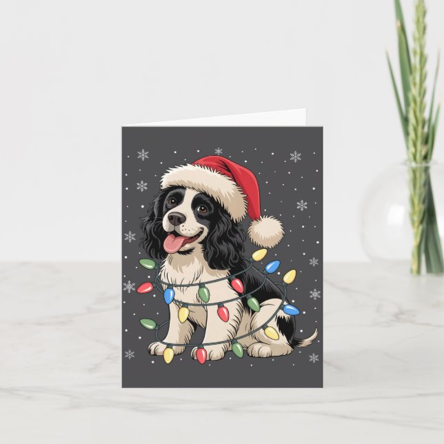 Tarjeta English Springer Spaniel Dog Christmas Tree Lights (Anverso)