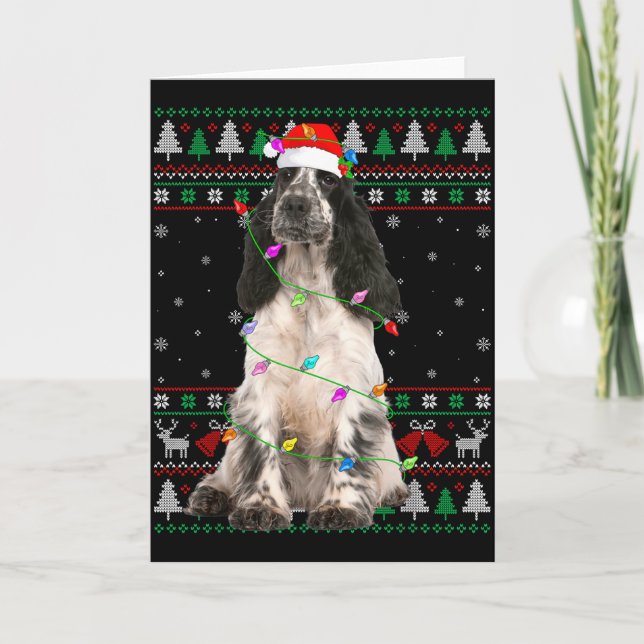 Tarjeta English Springer Spaniel Dog Christmas Ugly Sweate (Anverso)