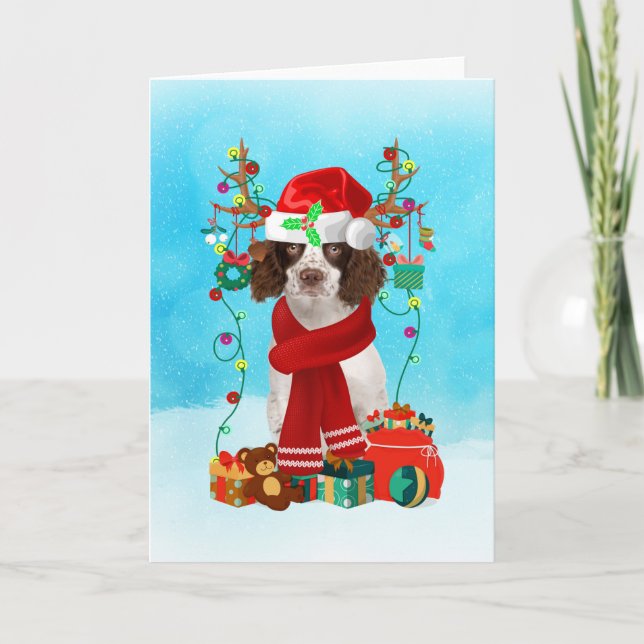 Tarjeta English Springer Spaniel en regalos de Navidad con (Anverso)