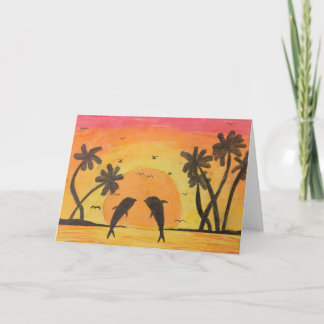 Tarjeta Engrase el dibujo en colores pastel de una puesta