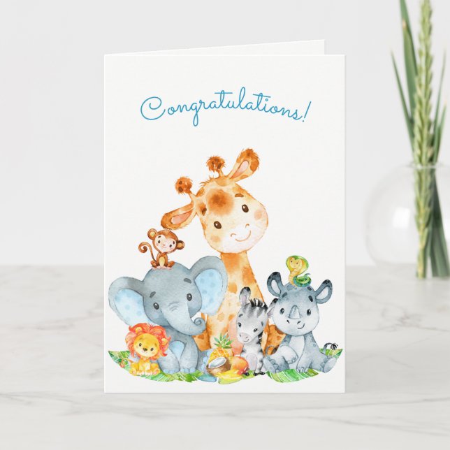 Tarjeta Enhorabuena a los animales de la jungla de Safari  (Anverso)