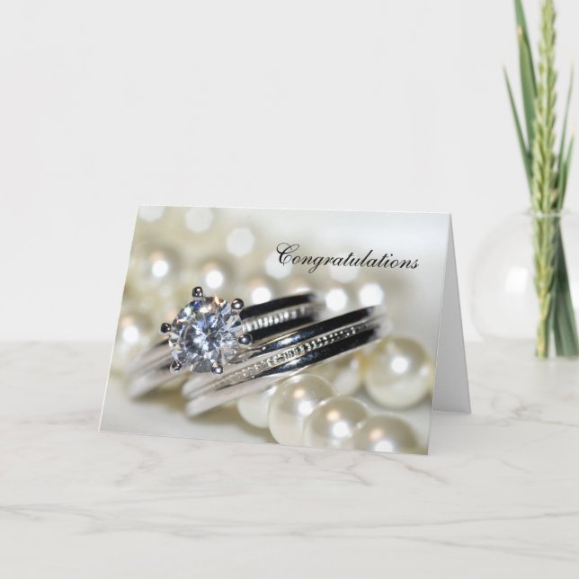 Tarjeta Enhorabuena al Boda Rings and White Pearls (Anverso)