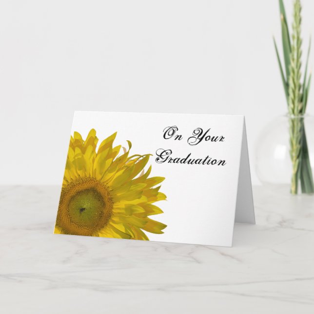 Tarjeta Enhorabuena amarilla de la graduación del girasol (Anverso)