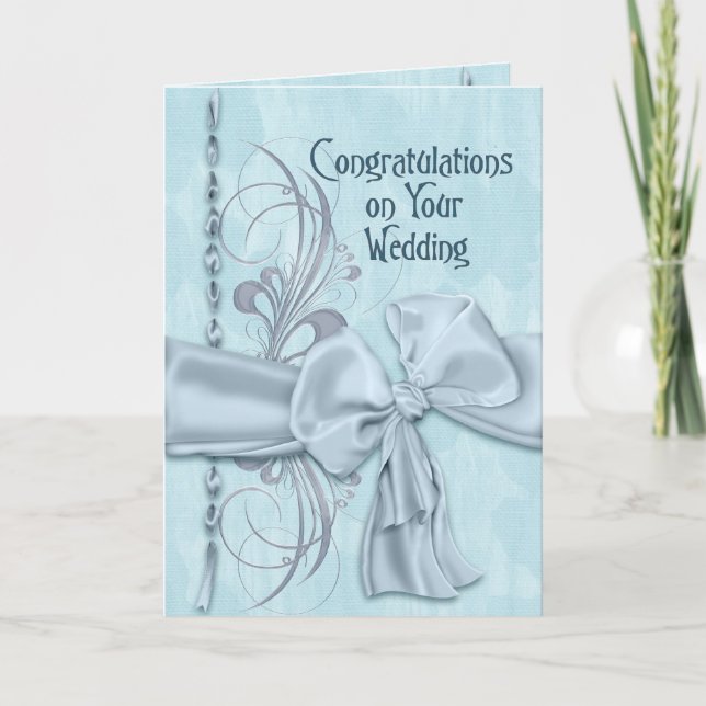 Tarjeta Enhorabuena azul de la boda (Anverso)