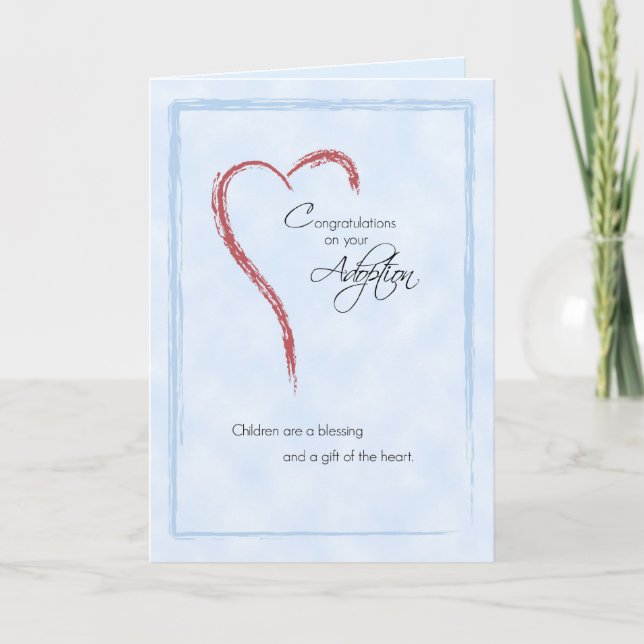 Tarjeta Enhorabuena de la adopción del muchacho, azul, (Anverso)