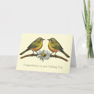Tarjeta Enhorabuena de la boda: Dos pájaros, margarita: