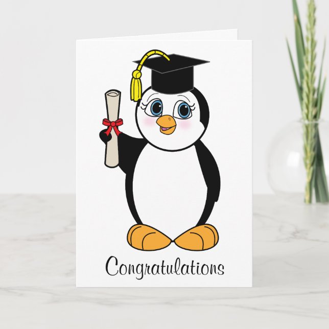 Tarjeta Enhorabuena de la graduación con el pingüino (Anverso)