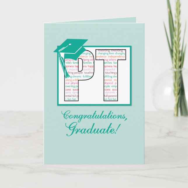 Tarjeta Enhorabuena de la graduación de la terapia física, (Anverso)
