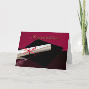 Tarjeta Enhorabuena de la graduación roja y negra