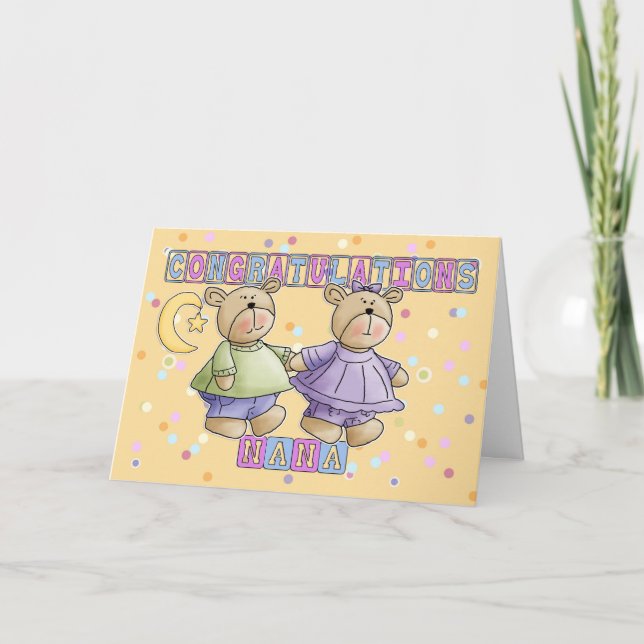 Tarjeta Enhorabuena De Nana To Recién nacido Twins (Anverso)