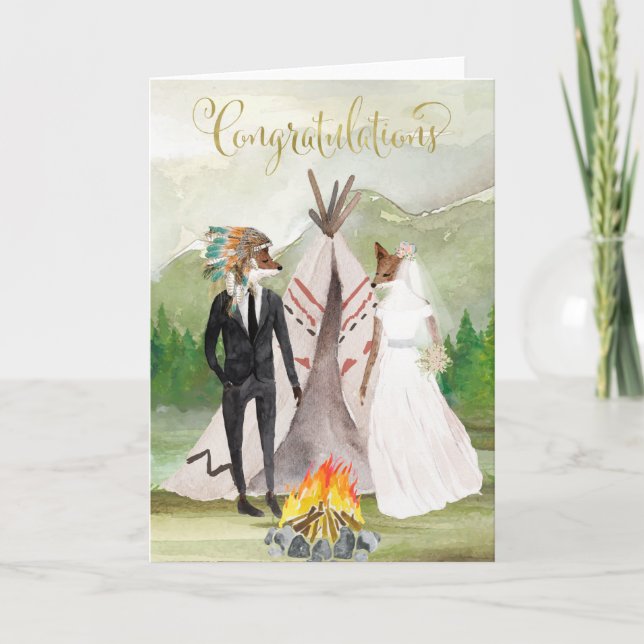 Tarjeta Enhorabuena del nativo americano en su boda (Anverso)