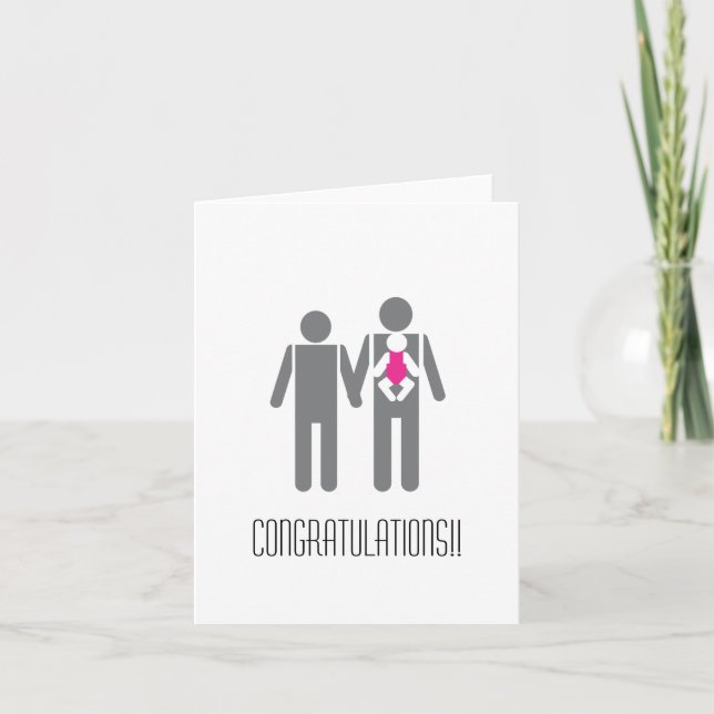 Tarjeta Enhorabuena - dos papás e hija (Anverso)