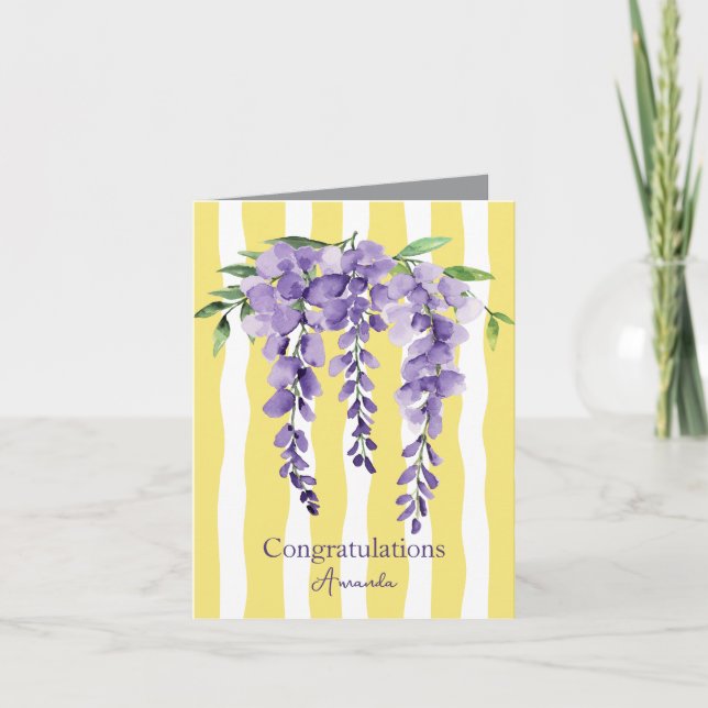 Tarjeta Enhorabuena elegante acuarela floral Amarillo (Anverso)