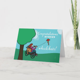 Tarjeta Enhorabuena en silla de ruedas, Chica, cometa