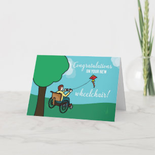 Tarjeta Enhorabuena en silla de ruedas, niño, cometa