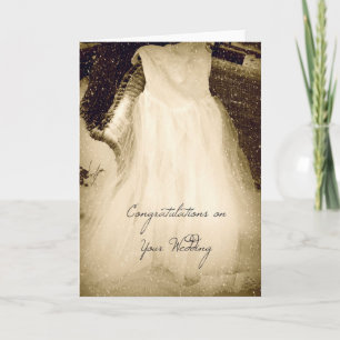 Tarjeta Enhorabuena en su boda, vestido en nieve