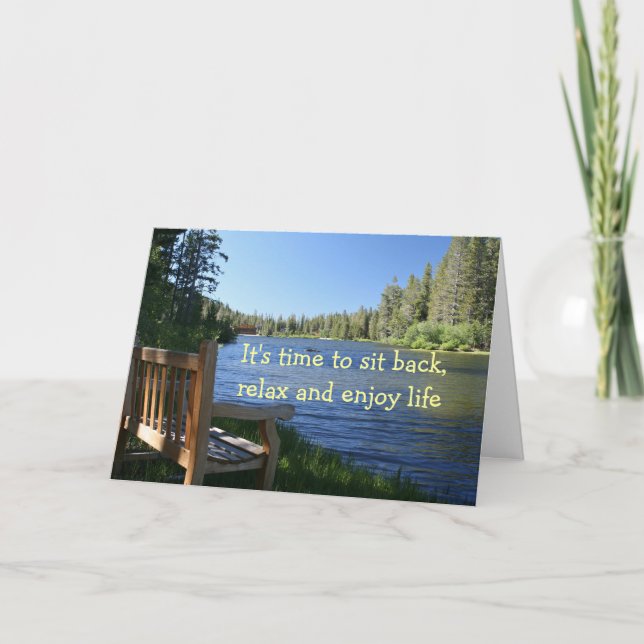 Tarjeta Enhorabuena en su retiro, banco, lago (Anverso)