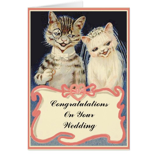 Tarjeta Enhorabuena en sus gatos del vintage del boda