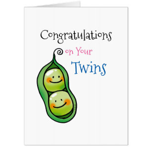 Tarjeta enhorabuena en sus gemelos (2 guisantes en una